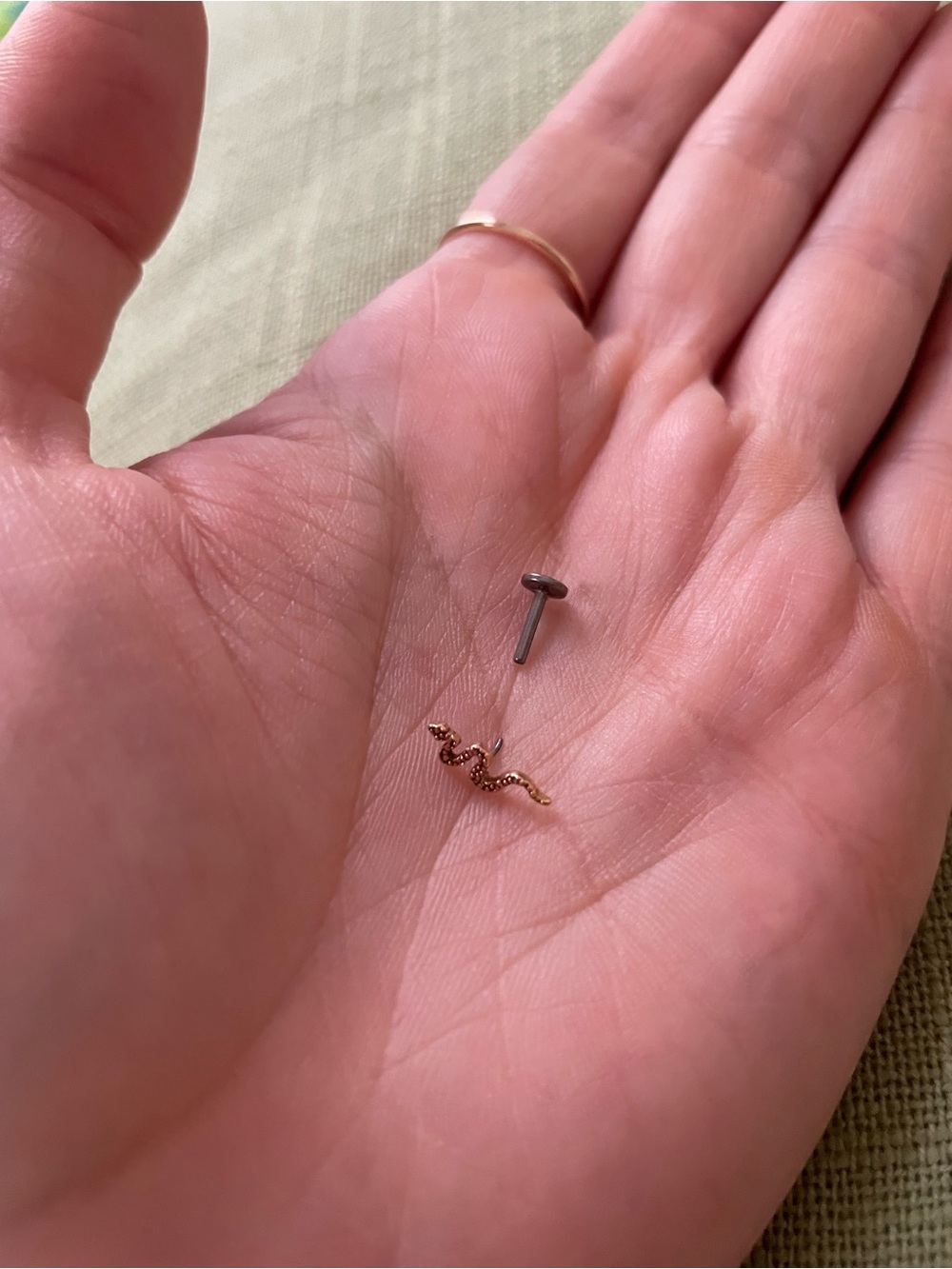 Solid 14K Rose Gold Etched Snake Flatback Earring
